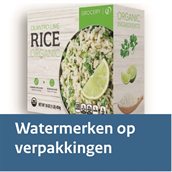 Naar voorbeeld watermerken op verpakkingen.